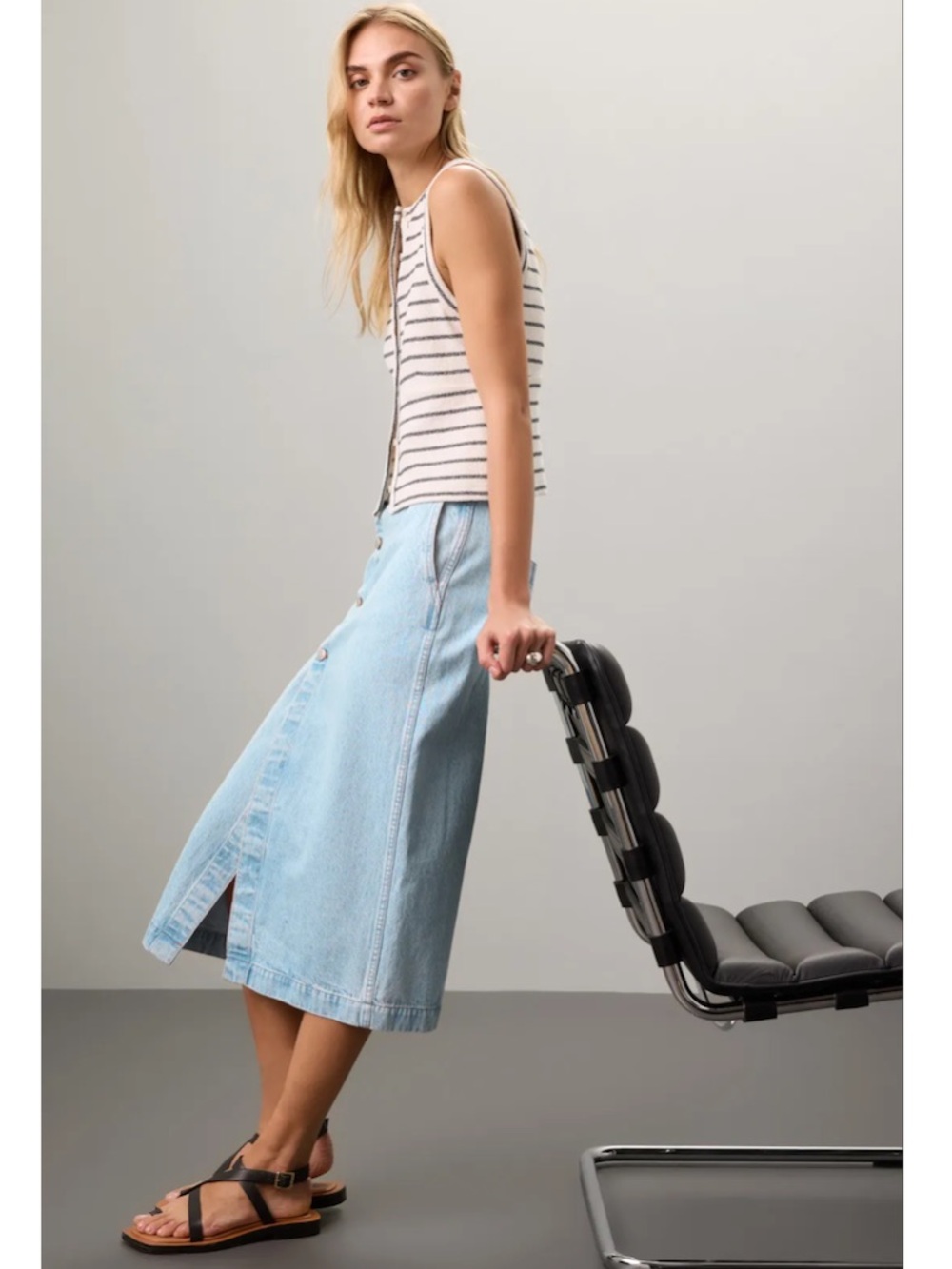 Madewell Wrap Denim Cotton Asymmetric Button Front Midi Skirt
